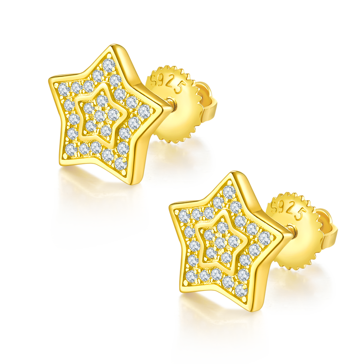 五角星S925银耳钉带螺纹莫桑钻厘石D级0.27CT